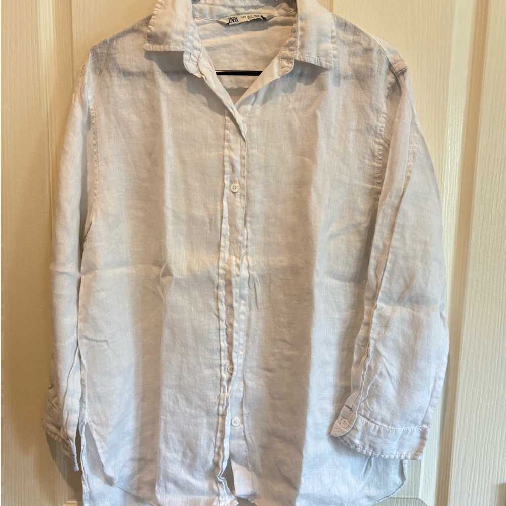 Zara Women White Linen Shirt,XS.